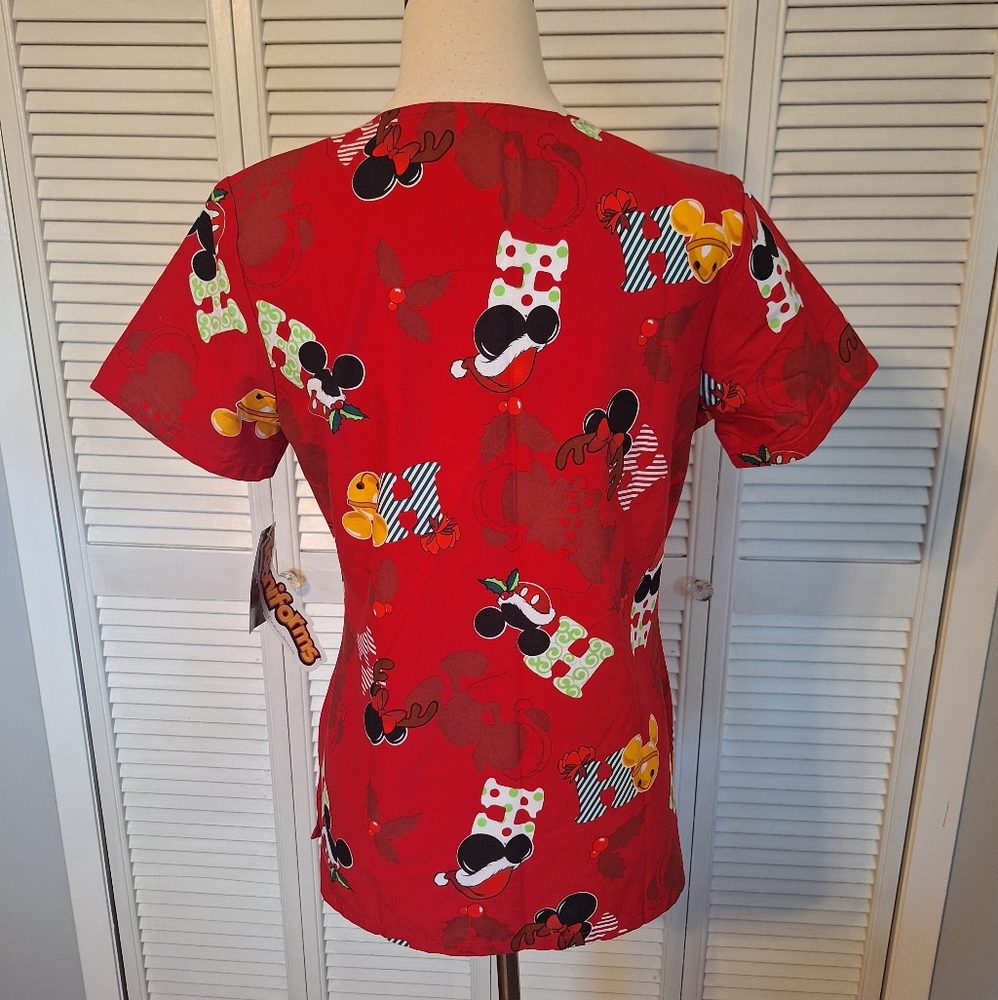 Cherokee Disney Chtistmas Mickey & Minnie Scrub Top NwT Small  *D3 - Picture 6 of 7